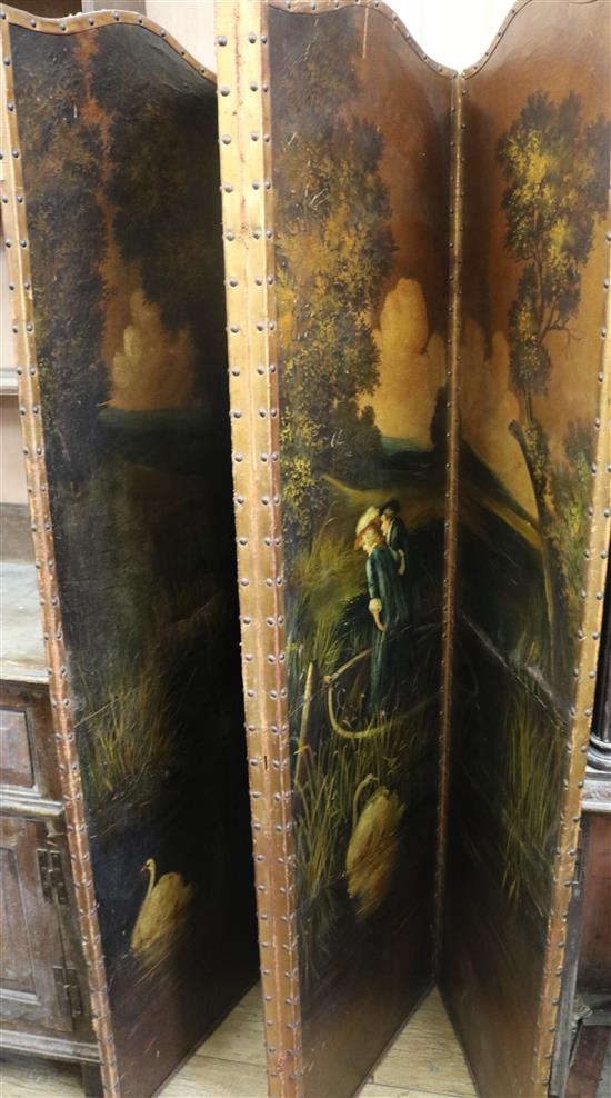 A painted four fold screen, H.175cm